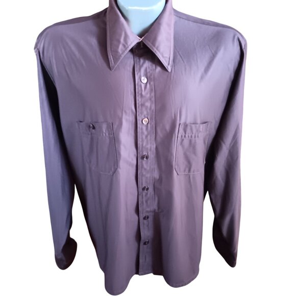Vintage Menn's large Shirt 1970's Arrow Fairfield Knit Brown Button-Up Shiny - Picture 2 of 5